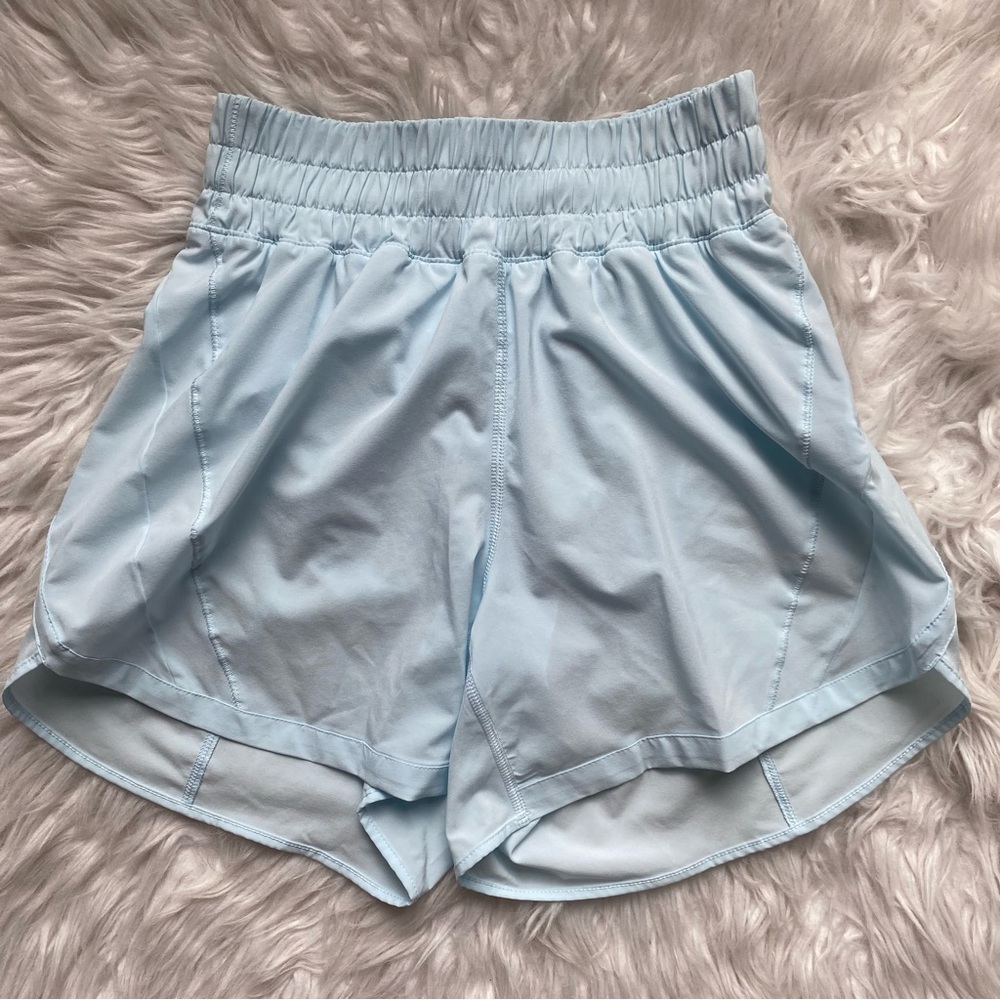 Lululemon Track That High-Rise Lined Short 5” Women’s Size 4 Powder Blue